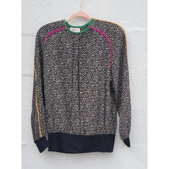 Julie Francis Tops - Vintage 80s Silk Blouse Womens Large‎ 8 Neon Pink Green Animal Print Top Shirt